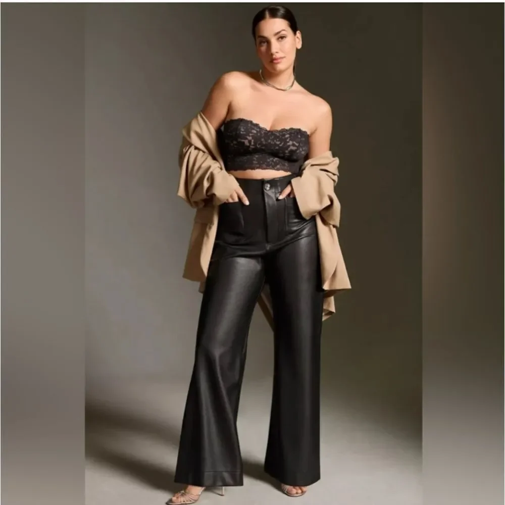 Anthropologie Maeve the Colette Cropped Wide-Leg Faux Leather Pants Black Sz 31